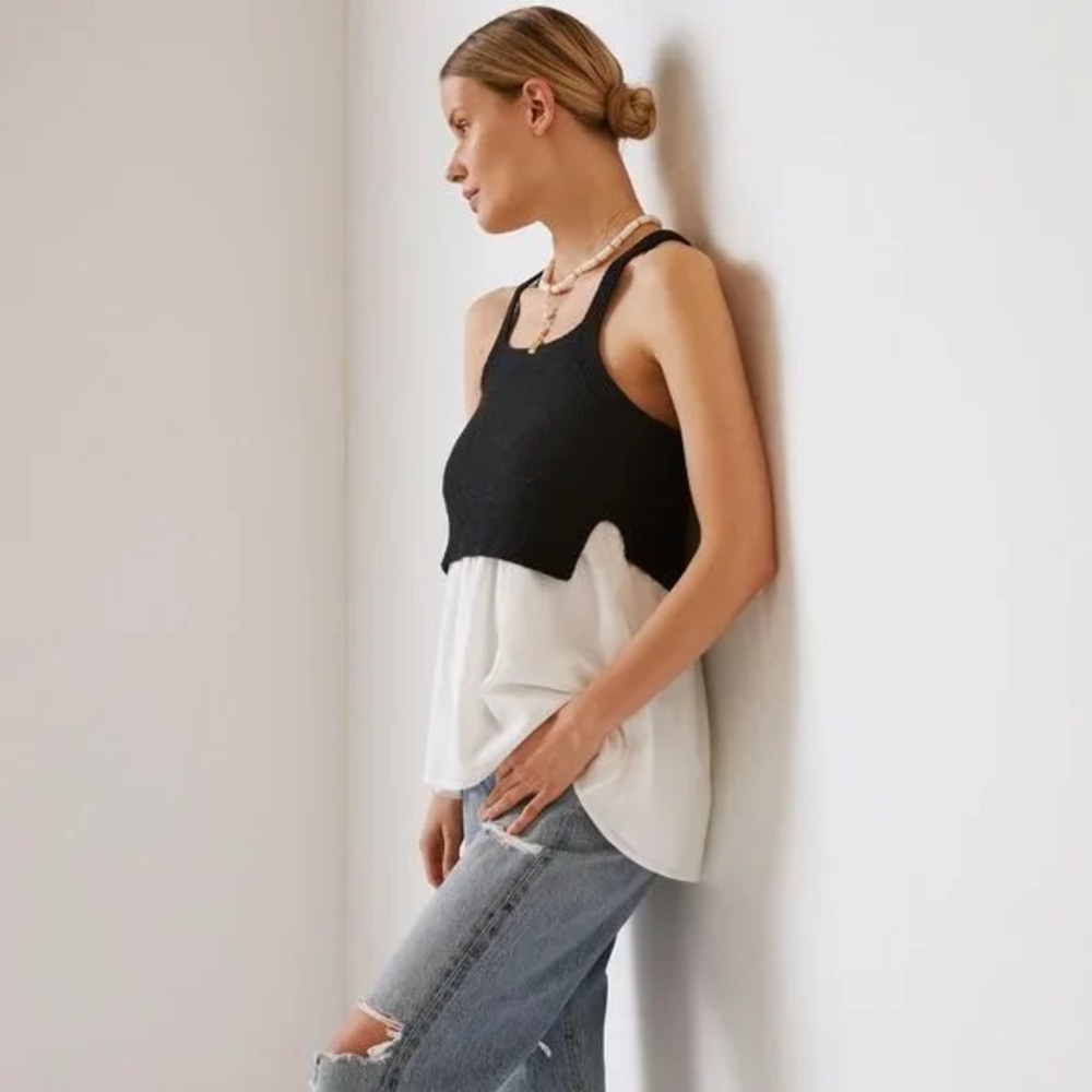 Anthropologie Sweater Black and White Twofer Tank Top - Women's X-Small